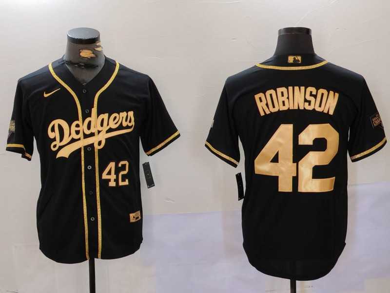 Men%27s Los Angeles Dodgers #42 Jackie Robinson Number Black Gold World Series Champions Cool Base Stitched Jersey->los angeles dodgers->MLB Jersey